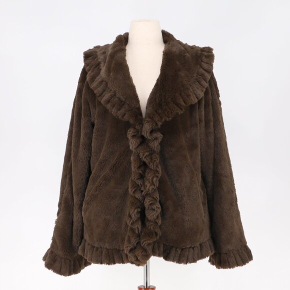 DAMSELLE NEW YORK Soft Faux Fur Coat in Dark Brown Single Hook Closure Size L - Picture 1 of 7